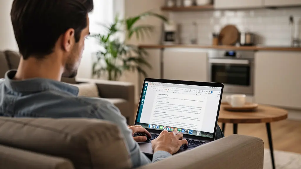 Travailleur frontalier installé dans un appartement meublé avec espace bureau